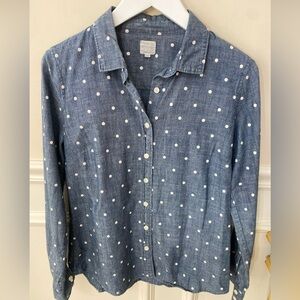J. Crew Chambray Shirt with White Polka Dots Button Up Size Small Denim
